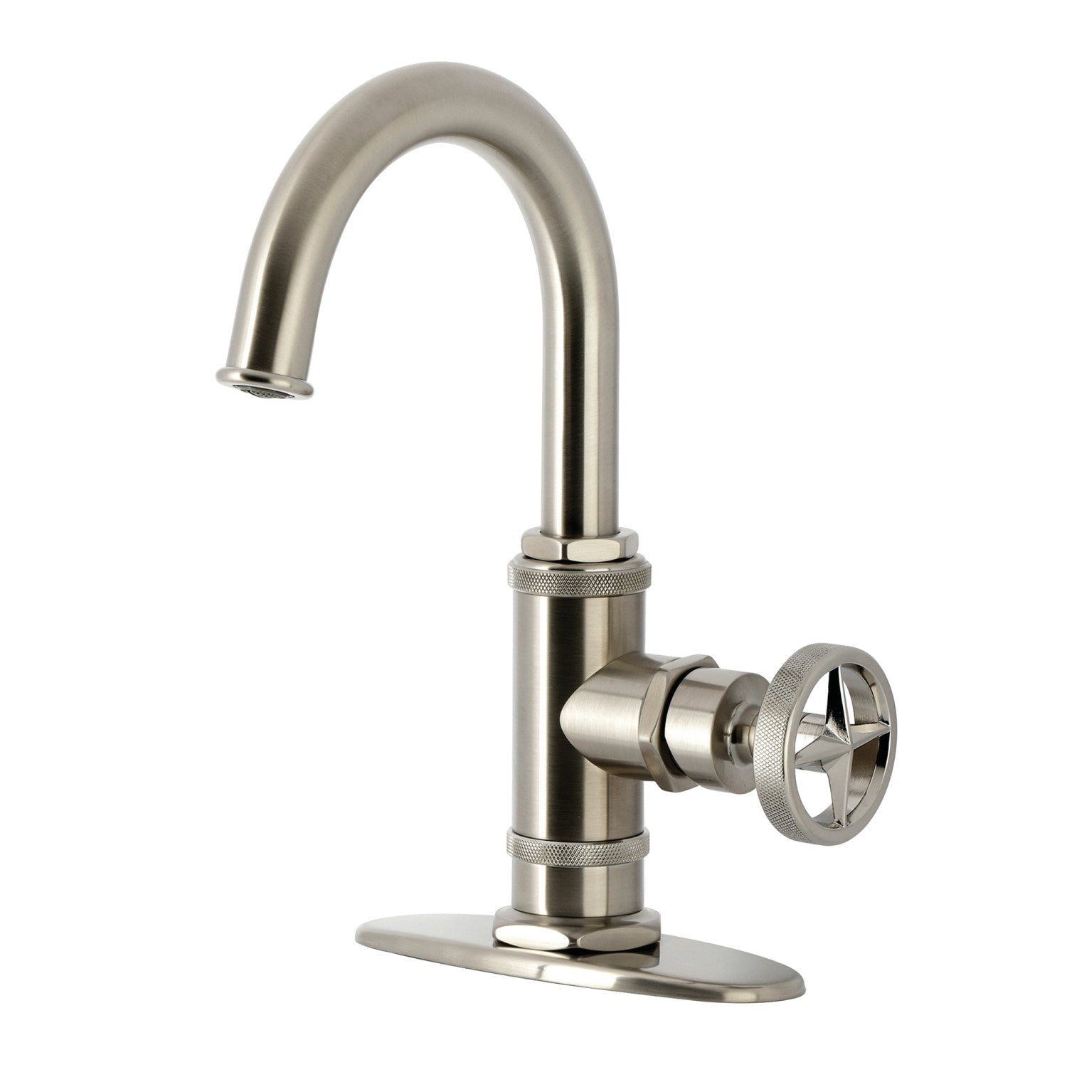 Kingston Sona KSD2218RNX - Ostro One-Handle 1-Hole Bathroom Faucet with Deck Plate and Push Pop-Up Drain, Brushed Nickel — image 1